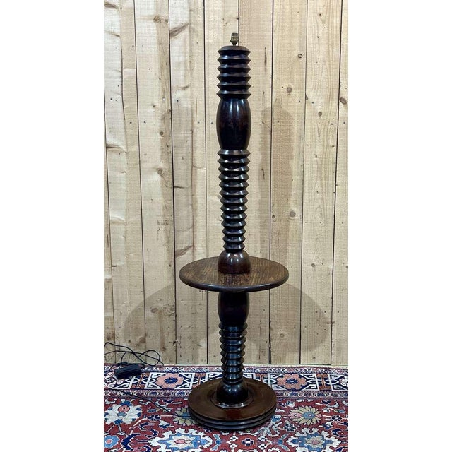 Tan Floor Lamp in Beech in the style of Charles Dudouyt For Sale - Image 8 of 9