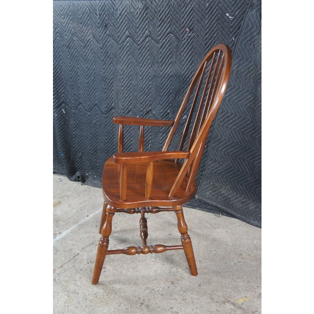 Late 20th Century 2 Amish Oak High Spindle Bow Back Windsor Dining Armchairs For Sale - Image 6 of 13