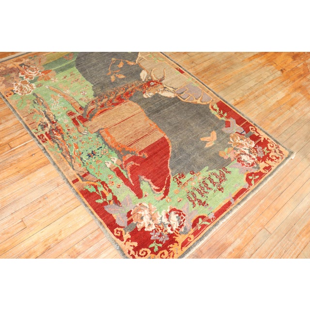 Early 20th Century Jolly Deer Pictorial Karabagh Conversation Rug For Sale - Image 17 of 18