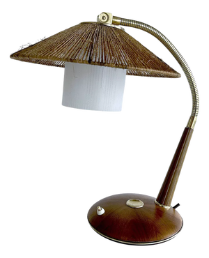 Vintage Desk Lamp in Sisal and Wood from Temde, 1960s