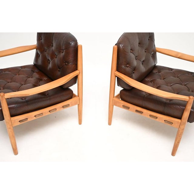 Vintage Swedish Leather and Birch Armchairs by Ingemar Thillmark for OPE, 1960s, Set of 2 For Sale - Image 4 of 12