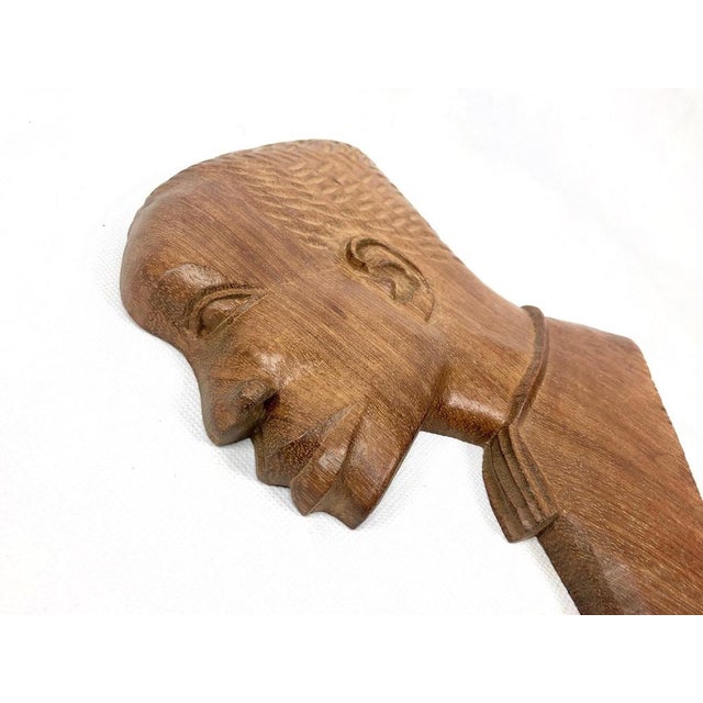 Vintage Wooden Carved African Man & Woman Wall Hanging Sculptures, Set of 2 For Sale - Image 15 of 17