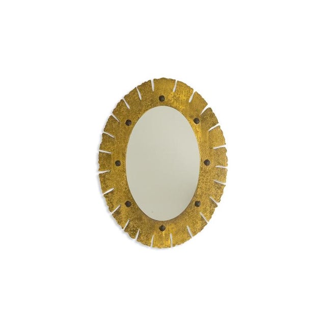 Elliptical Mirror in Hammered, Gilded Brass, 1950s For Sale - Image 6 of 6