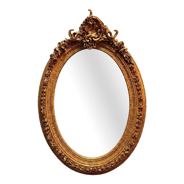 Large French Rococo Style Oval Mirror For Sale