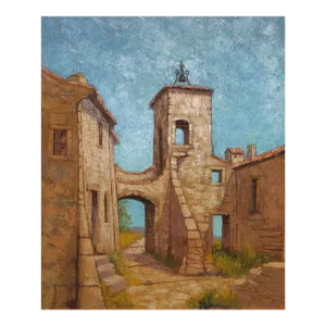 Villa With Bell, Jacques Cordier Oil on Canvas, Signed L.l.