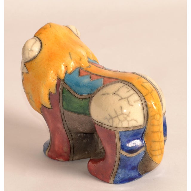 1950 South African Handmade Colorful Raku Ceramic Lion Animal Sculpture Folk Art For Sale - Image 10 of 18