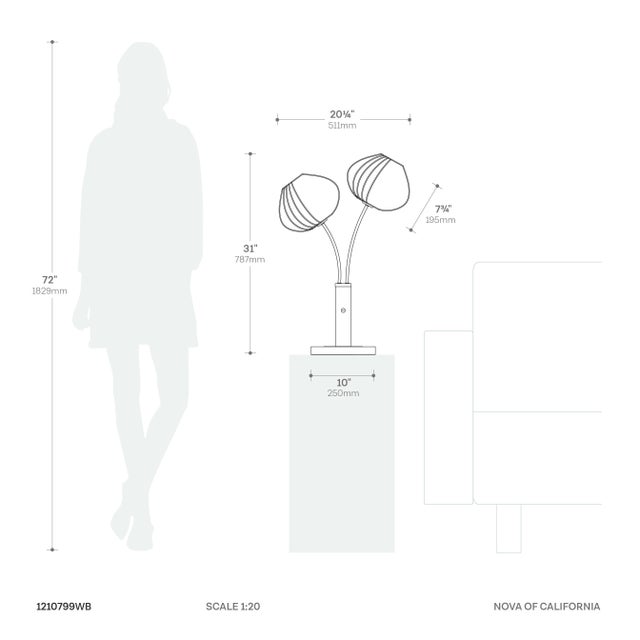 Brass Bloom 2-Light Table Lamp - Weathered Brass, White Marble Base, White Satin Shade For Sale - Image 8 of 8