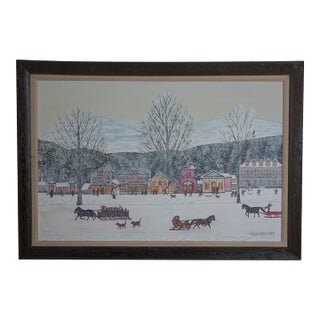 1980s A Winter Scene by North Fork Primitive Artist Rodman Pell OIl on Canvas For Sale