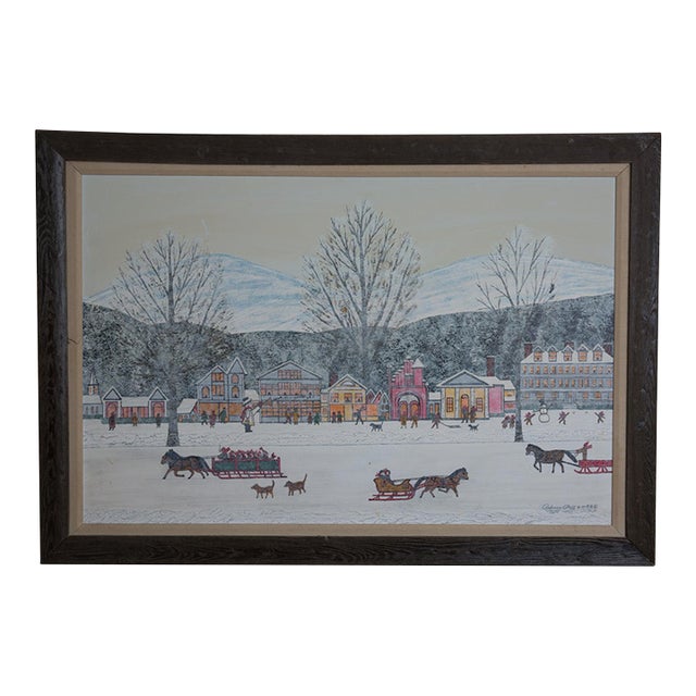 1980s A Winter Scene by North Fork Primitive Artist Rodman Pell OIl on Canvas For Sale