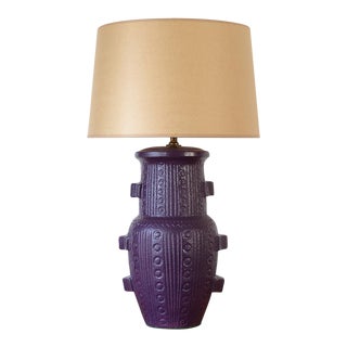 Mid Century Modern Purple Pottery Table Lamp For Sale