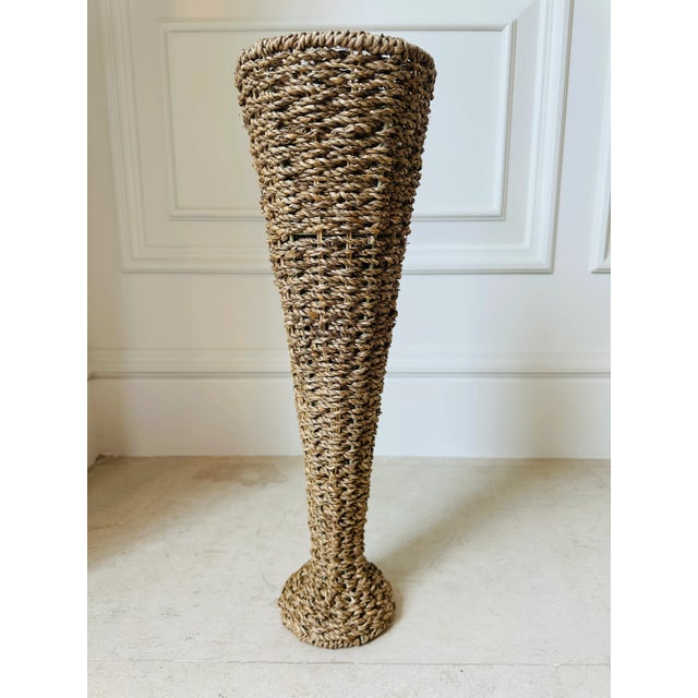 Vintage 19.5” Woven Braided Natural Rattan & Seagrass Vase For Sale - Image 11 of 14