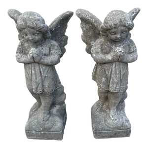 Vintage Aged Concrete Angels - A Pair