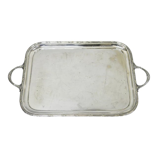 Antique Waring & Gillow English Edwardian LRG Silver Plated Serving Platter Tray For Sale