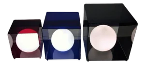 Trio of Pop Art Modern Red ,blue and Grey Lucite Cube Lamps