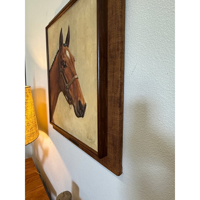 Oil Painting of Thoroughbred Racehorse, 1961, Golden Honors Horse Witch-Hazel, Esterling. By Artist Snow in 1961 Oil on Canvas For Sale - Image 6 of 9