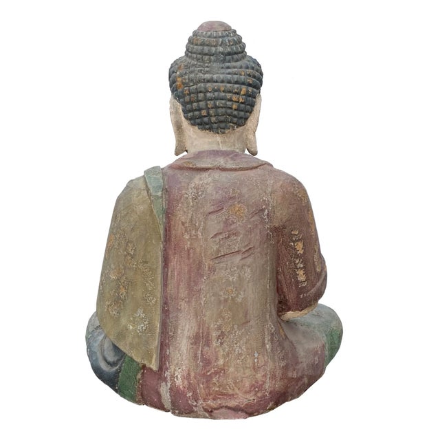 Large Chinese Rustic Wood Sitting Meditation Shakyamuni Buddha Statue For Sale In San Francisco - Image 6 of 7