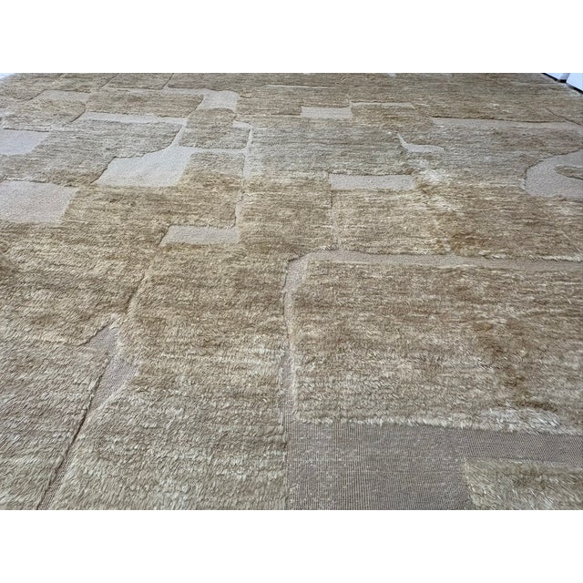Textile Rh Ilyas Hand-Knotted Wool Rug — 10' × 14' Camel | 100% Wool | Sculpted Texture For Sale - Image 7 of 18