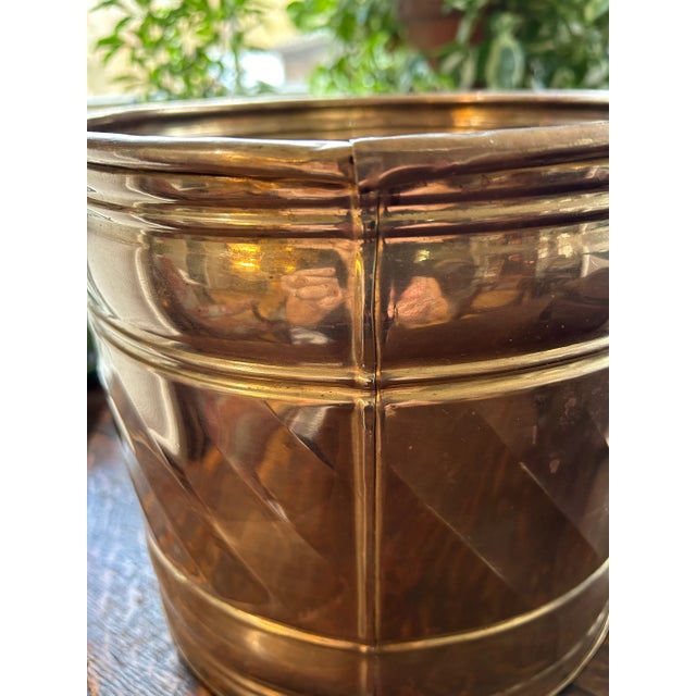 Contemporary Late 20th Century Brass Planter With Banded and Swirl Design For Sale - Image 3 of 6