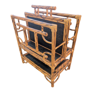 Mid 20th Century Maitland Smith Style Asian English Tortoise Bamboo Magazine Rack Canterbury Stand