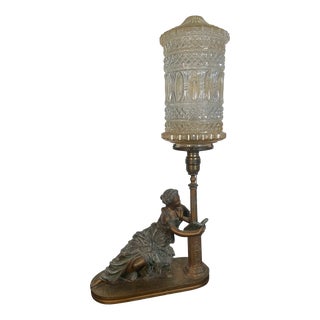 1920s Figural Lady Lounging Reading Book Library Lamp For Sale