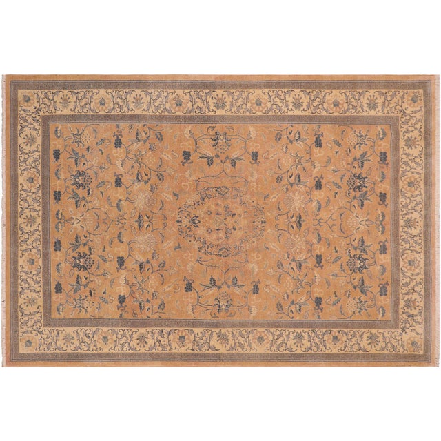 Shabby Chic Orange/Beige Wool Rug - 6'2'' X 9'0'' For Sale - Image 9 of 10