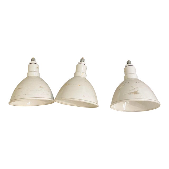 3 Vintage Industrial Enamel Light Domes For Sale