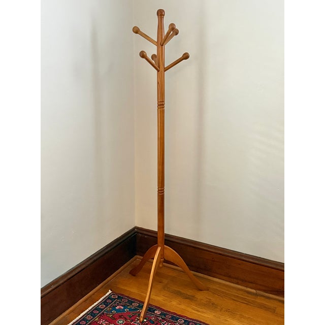 Late 20th Century Vintage Oak Tripod Coat Rack With Turned Pole and Ball Pegs For Sale - Image 5 of 8