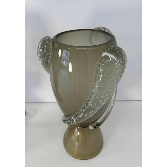 Art Deco Italian Grey and Gold Leaf Murano Glass Vase Lamps, 2000s, Set of 2 For Sale - Image 4 of 11