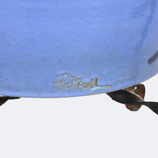 Monumental Antique Arts & Crafts Pottery Oil Jar With Wrought Iron Stand C1920 For Sale - Image 9 of 10