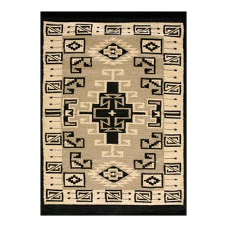 1940s Gray Geometric Mid-20th Century American Navajo Carpet 4' X 5'8'' Flatweave Wool Rug For Sale