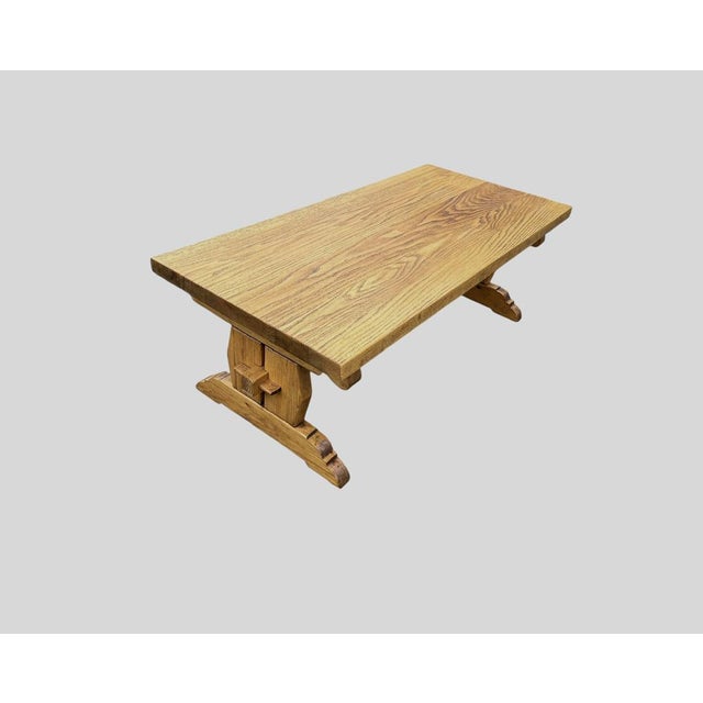 Rectangle Oak Trestle Coffee Table, 1970s For Sale - Image 6 of 15