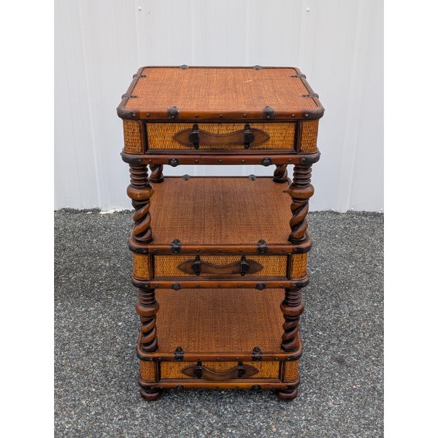 Vintage Theodore Alexander Wicker Rattan Barley Twist Étagère Accent Chest of Drawers For Sale - Image 13 of 17