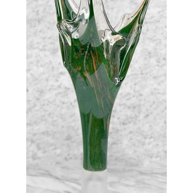 Mid-Century Modern Vintage Large Italian Green Art Glass Etched Grapevine Stretch Vase For Sale - Image 3 of 10