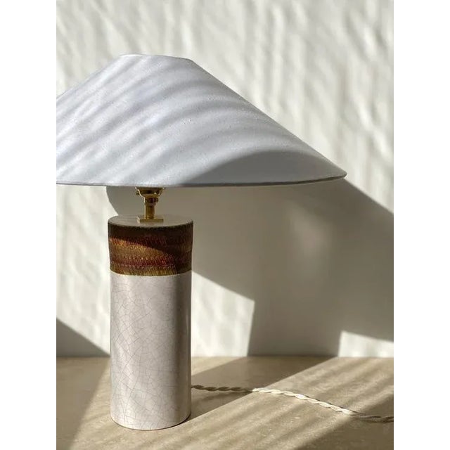 White and Brown Ceramic Table Lamp by Bitossi, 1960s For Sale - Image 6 of 8