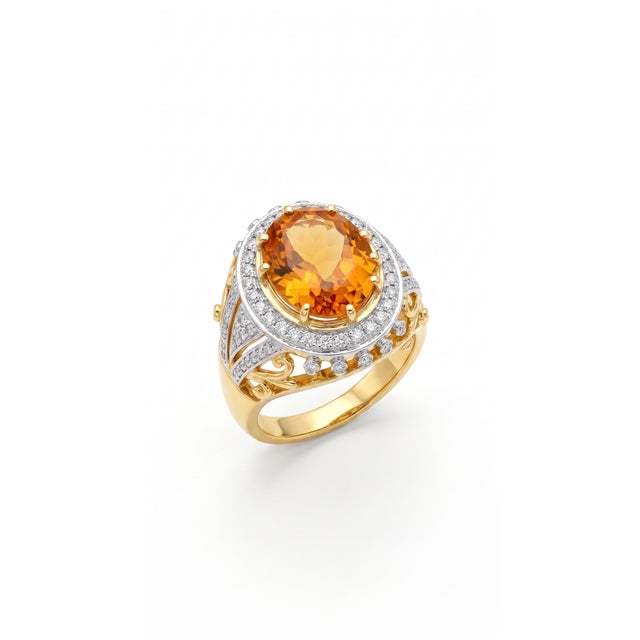 Natural Citrine 3.60cts & Diamond 1.0cts Ring in 18k Gold For Sale In New York - Image 6 of 8