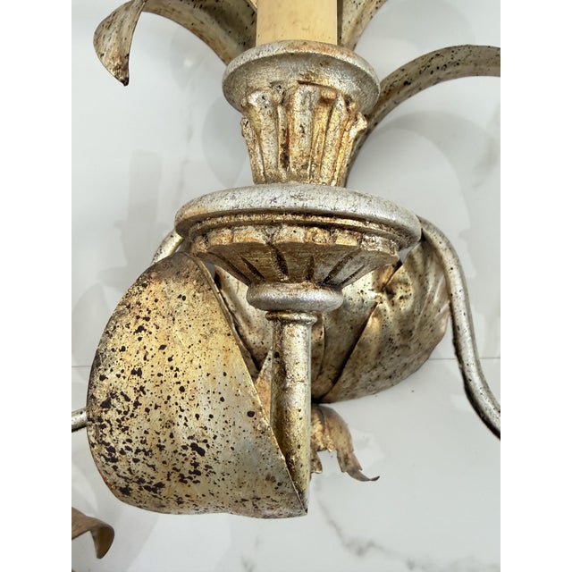 Gold Large Hollywood Regency Style Wrought Iron Wall Lamps, 1980s, Set of 2 For Sale - Image 8 of 14