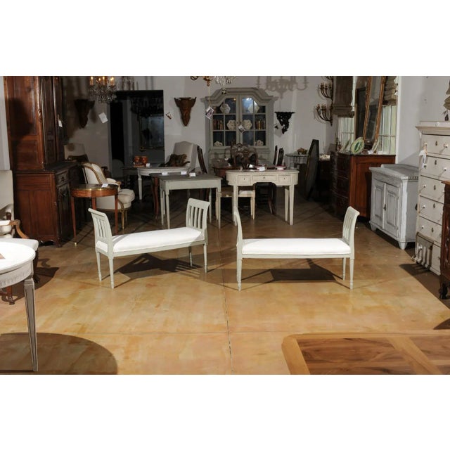 Late 19th Century Italian 1890s Painted Wood Classical Bench with Scrolling Arms and Upholstery For Sale - Image 5 of 12