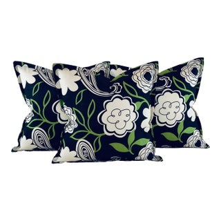 Premier Prints MM Designs Black Cream & Green Botanical Floral Leaf Leaves Paisley Pillow Covers- 3 Pieces For Sale