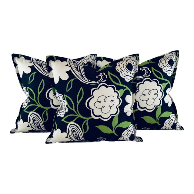 Premier Prints MM Designs Black Cream & Green Botanical Floral Leaf Leaves Paisley Pillow Covers- 3 Pieces For Sale
