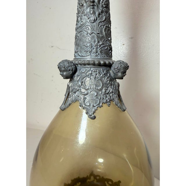 Antique German Hand Blown Glass Pewter Figural Cherub Claret Decanter Bottle For Sale - Image 11 of 18