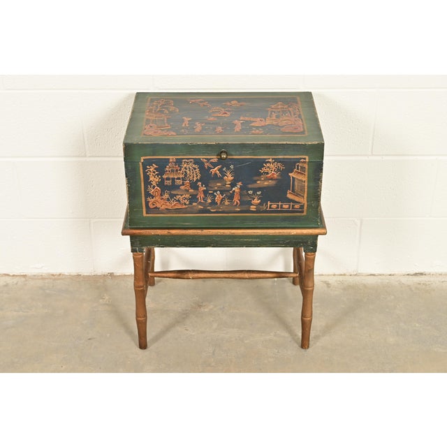 A gorgeous Hollywood Regency Chinoiserie chest on stand or occasional side table By Lexington Furniture USA, Late 20th...