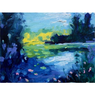 Water Garden Reflections, Impressionist Oil Landscape For Sale