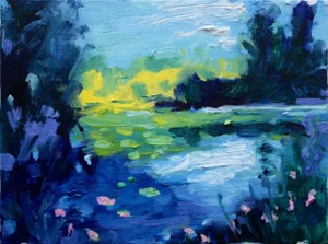Water Garden Reflections, Impressionist Oil Landscape