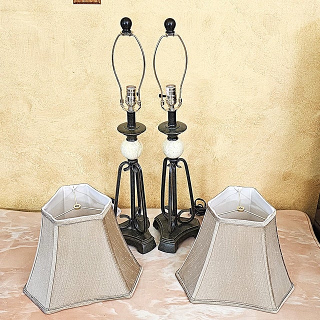 Pair of Uttermost Wrought Iron & Ceramic Sphere Table Lamps For Sale - Image 11 of 18