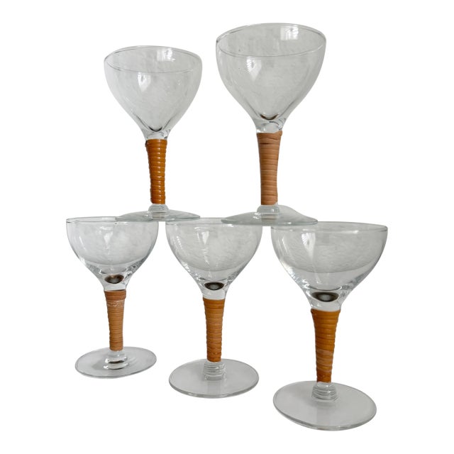 1940s Carl Auböck Style Rattan Wrapped Aperitif Glasses- Set of 5 For Sale