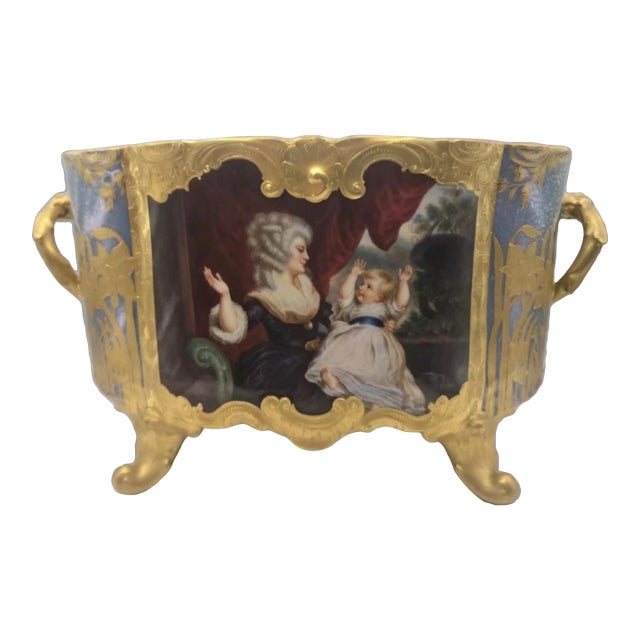Dresden Centerpiece Cache Vase Iridescent Gold Gilt Daffodils Vienna Art Nouveau Porcelain For Sale