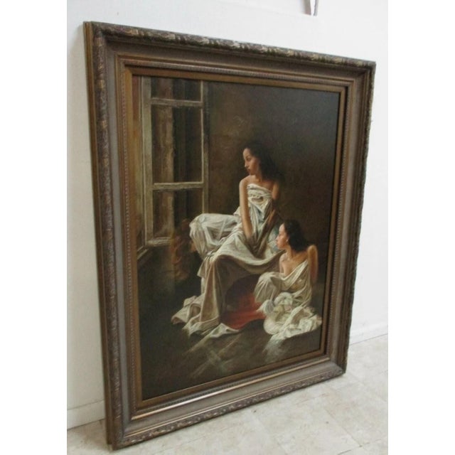 Gold 1980s Large Timeless Treasures Gold Gilt Carved Bathing Ladies Women Oil Painting For Sale - Image 8 of 9