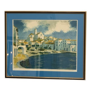Late 20th Century Eduardo Vial Hugas Seaport City Lithograph, Signed For Sale