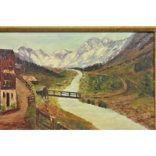 Mid 20th Century Vintage Angela Dudley "Lake Garda. Italy" Italian Hollywood Regency Oil Painting For Sale - Image 5 of 18