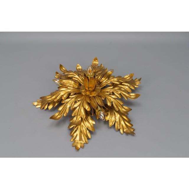 Gilt Metal Leafed Sunburst-Shaped Four-Light Flush Mount, 1970s For Sale - Image 18 of 18